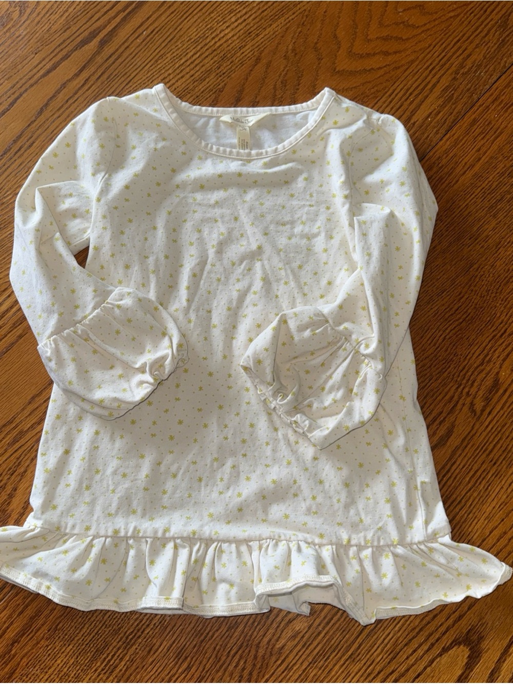 Matilda Jane White Long Sleeve Tee with Yellow Star Ruffle Hem